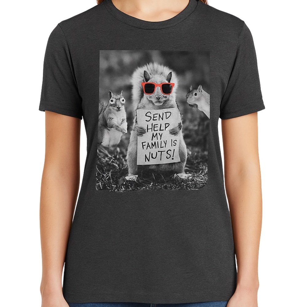 RARE Funny Shirt Send Help My Family is Nuts Unisex Short Sleeve Gray Tee Large